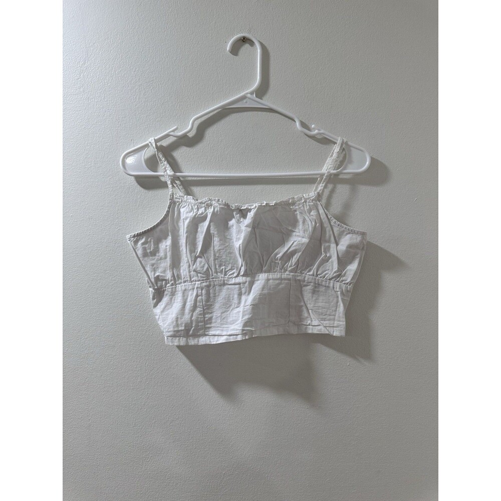 H&M DIVIDED White Cotton Cropped Ruffled Summer Top Size Small